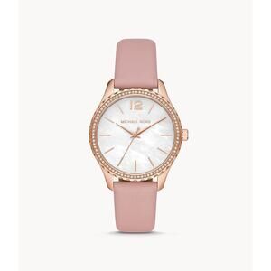 NWT Michael Kors Women Layton Three-Hand Powder Blush Leather Watch-38mm/OS